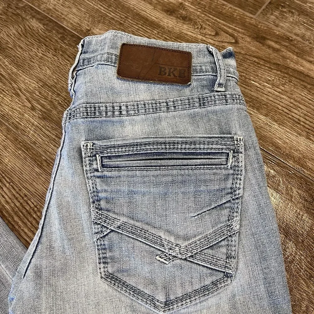 BKE Buckle Aiden Jeans Men's 28x29 Blue Denim Light Wash Embroidered Stretch - Picture 2 of 11